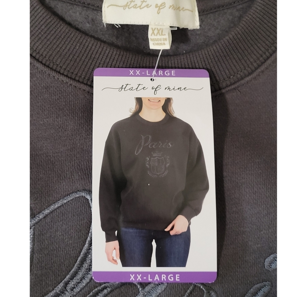 NWT State of Mine Paris Embroidered Crew Pullover Women's XXL Sweatshirt